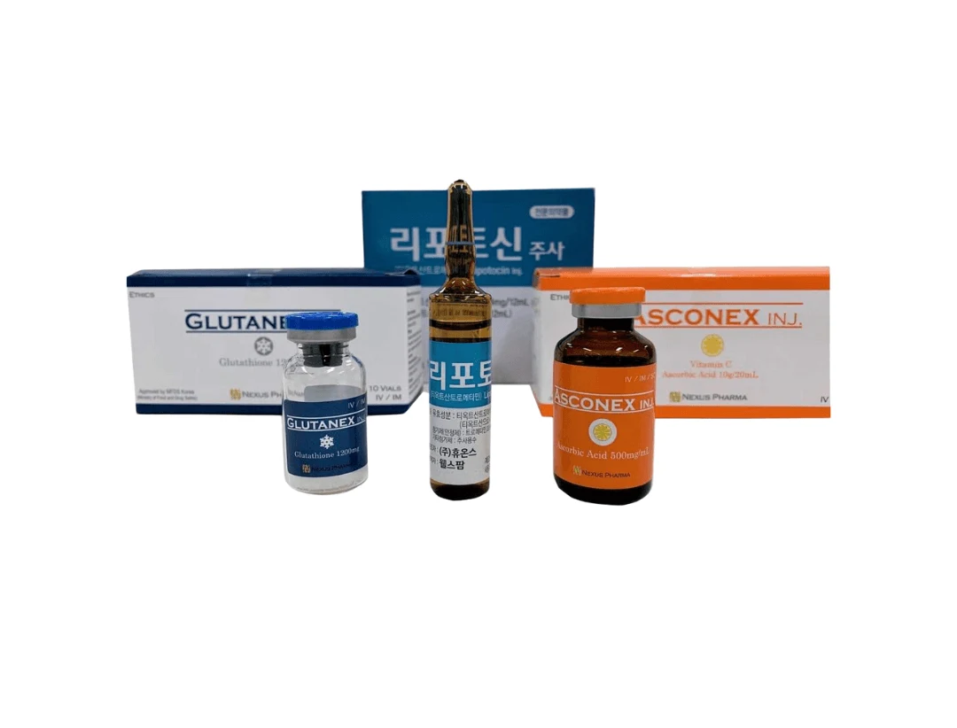 Glutanex Drip Set 1200mg Glutathione + Lipoticin 300mg + Asconex 10g Vitamin C Skin Whitening Injection